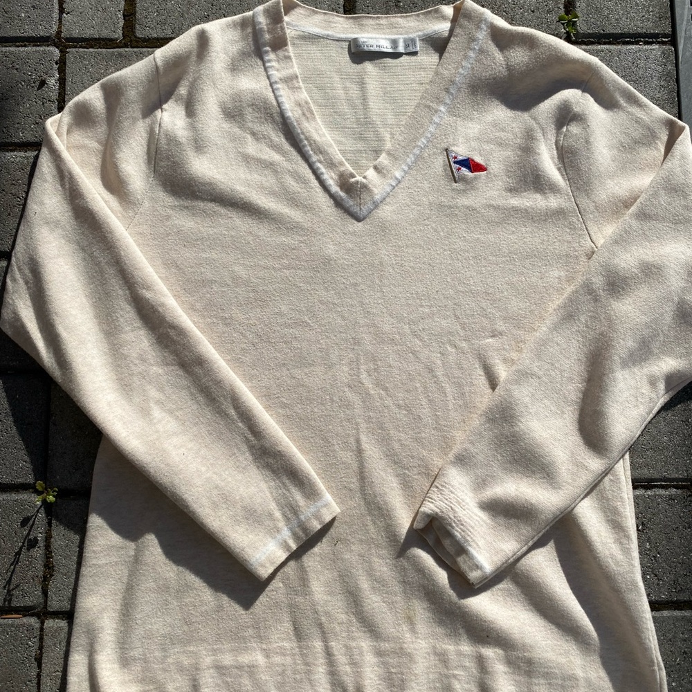 Peter Millar Men's Medium Cream V-Neck Sweater
